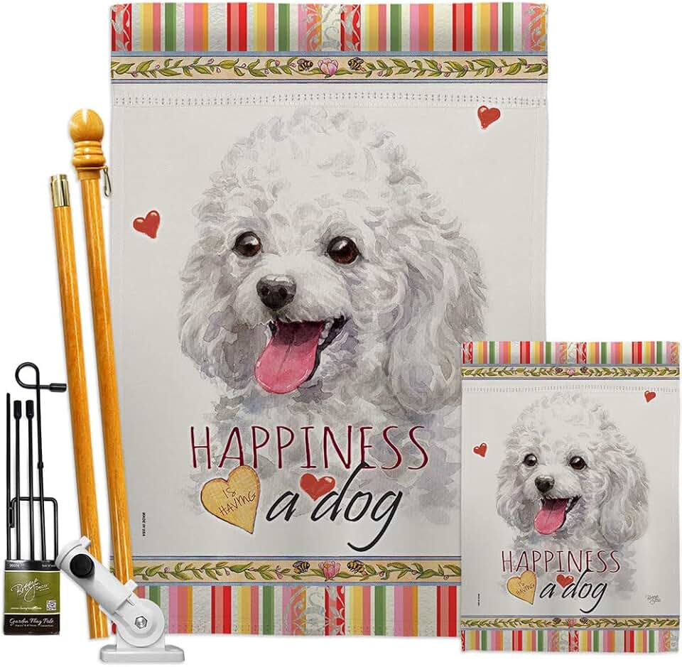 White Poodle Garden Flag Kit with Dog Design