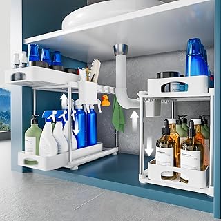 Two Under Sink Organizers with Adjustable Tiers