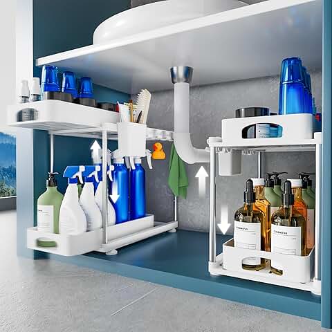 Two Under Sink Organizers with Adjustable Tiers