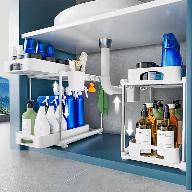 Two Under Sink Organizers with Adjustable Tiers