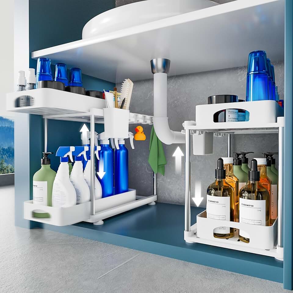 Two Under Sink Organizers with Adjustable Tiers