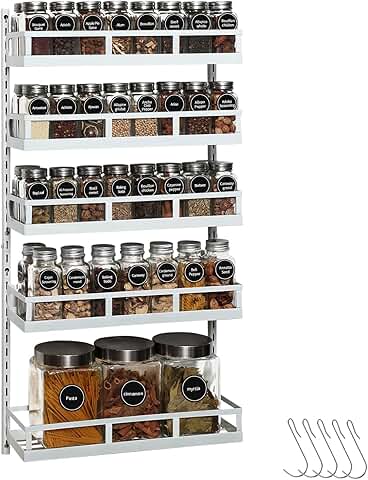 5-Tier Adjustable Wall Mount Spice Rack with Hooks