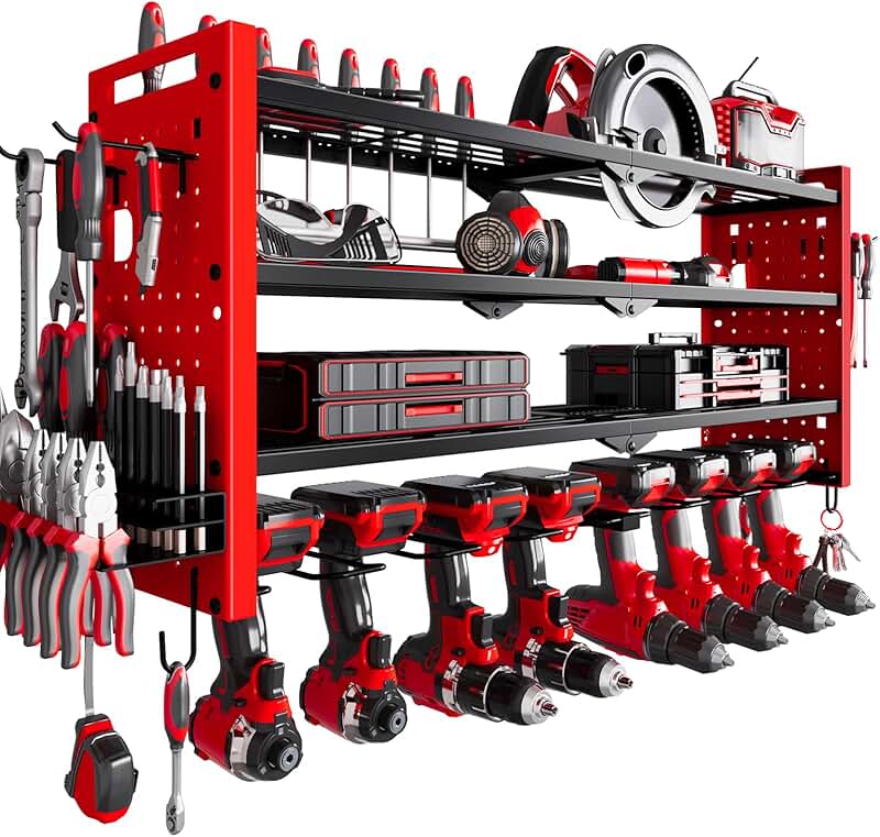Wall Mount Power Tool Organizer with 8 Drill Holders
