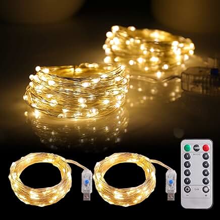 2 Pack 100 LED Warm White USB Fairy Lights