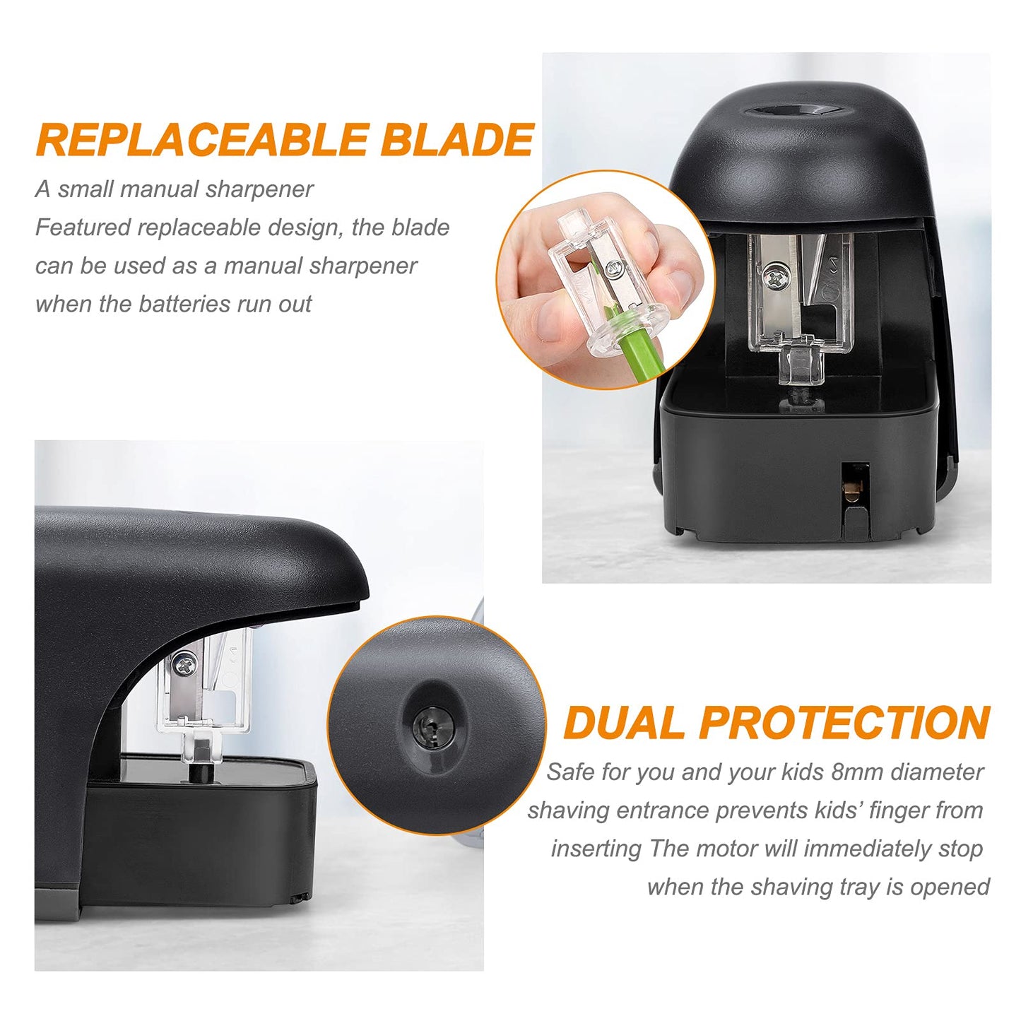 Battery-powered pencil sharpener with LED light