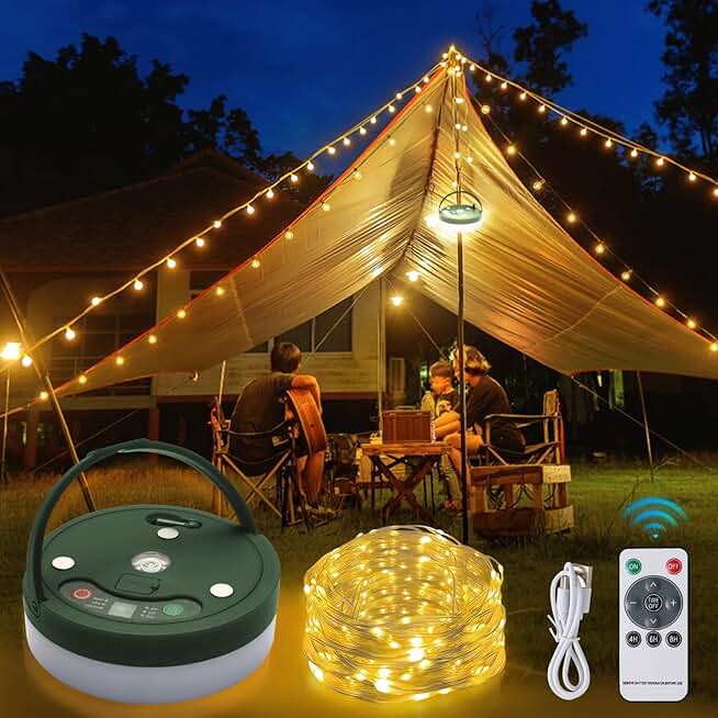 Outdoor USB Rechargeable String Lights with Remote, 32.8'