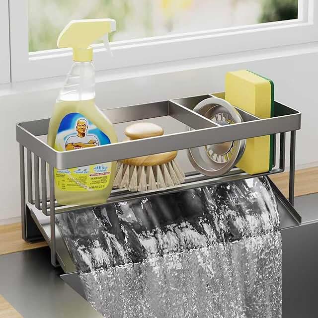 Kitchen Sink Sponge and Soap Holder with Drain Tray