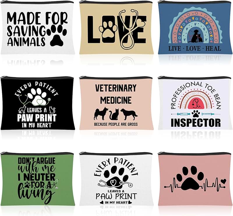 9-Piece Vet Tech Gift Cosmetic and Travel Bags