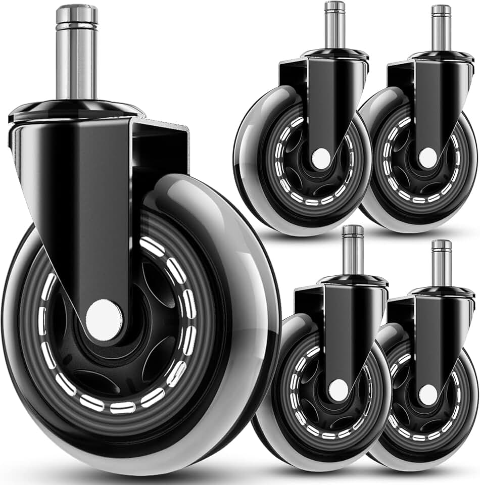 Replacement 3-Inch Rubber Office Chair Wheels