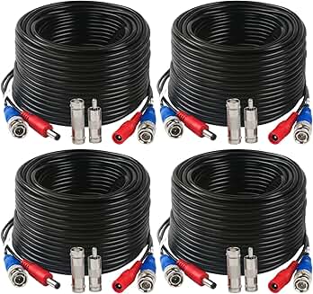 4 Pack 150 Feet BNC Video Power Cables for CCTV Cameras