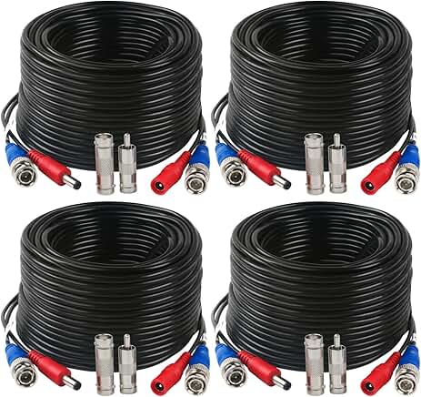 4 Pack 150 Feet BNC Video Power Cables for CCTV Cameras