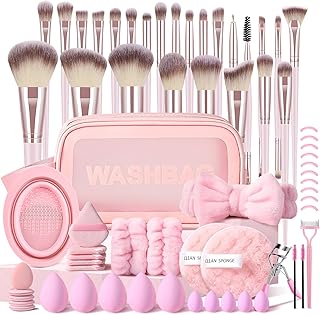 Pink 66-Piece Makeup Brush Set with Case