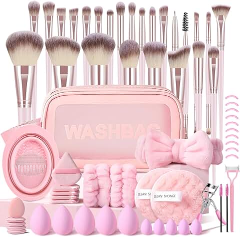 Pink 66-Piece Makeup Brush Set with Case