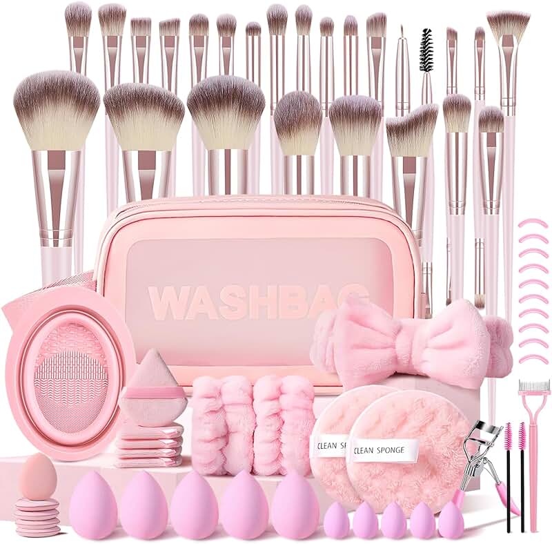 Pink 66-Piece Makeup Brush Set with Case