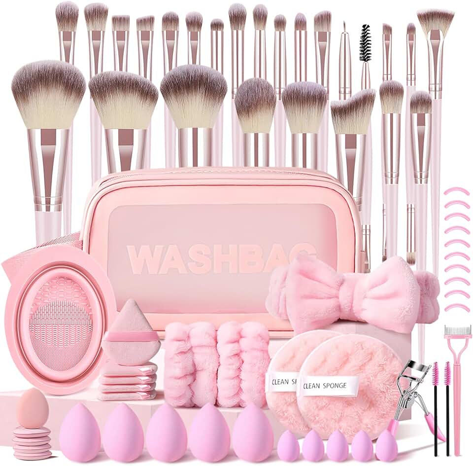 Pink 66-Piece Makeup Brush Set with Case
