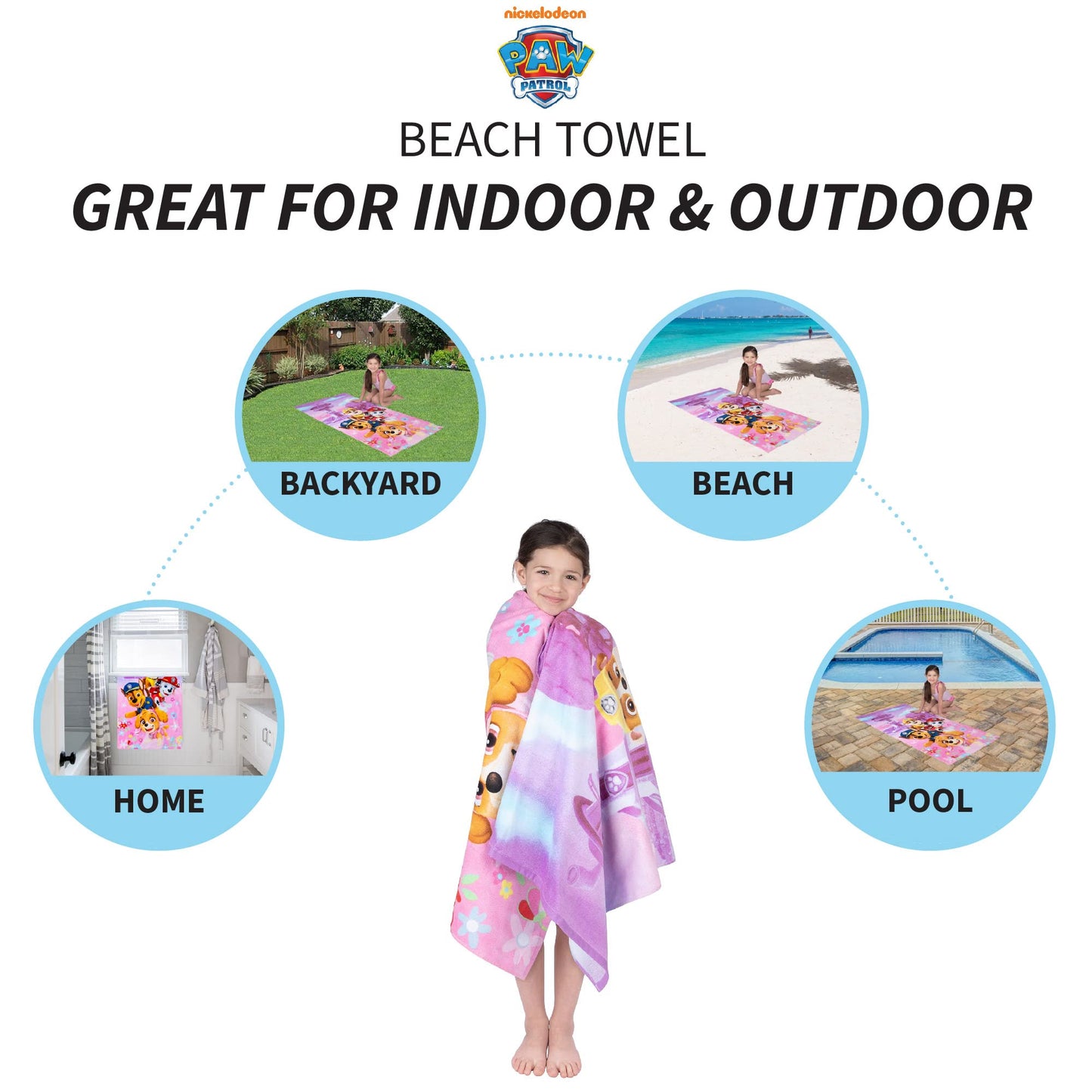 Kids Super Soft Cotton Bath/Pool/Beach Towel, 58 in x 28 in, P Patrol Girls