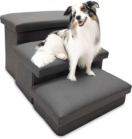 Foldable 3-Step Pet Stairs with Storage and Non-Slip Bottom