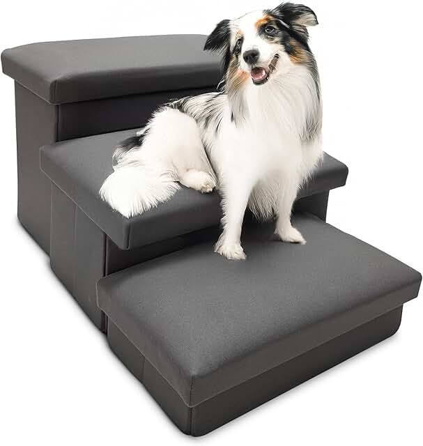 Foldable 3-Step Pet Stairs with Storage and Non-Slip Bottom