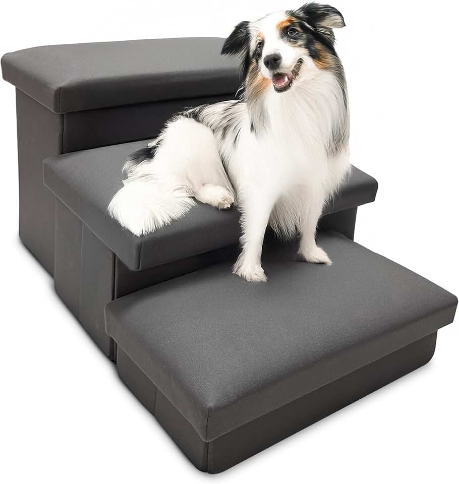 Foldable 3-Step Pet Stairs with Storage and Non-Slip Bottom