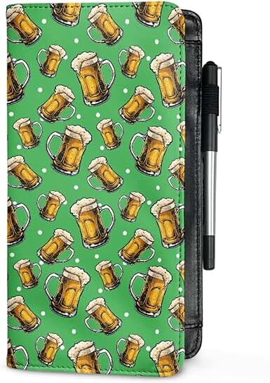 Beer glass bubble print server book with zipper pocket