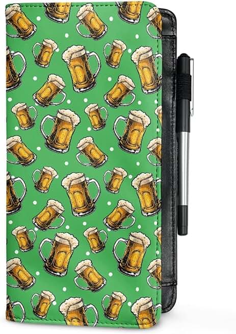 Beer glass bubble print server book with zipper pocket