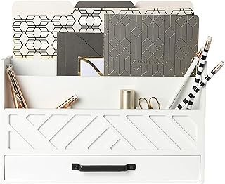 White wood mail organizer with drawer for countertop
