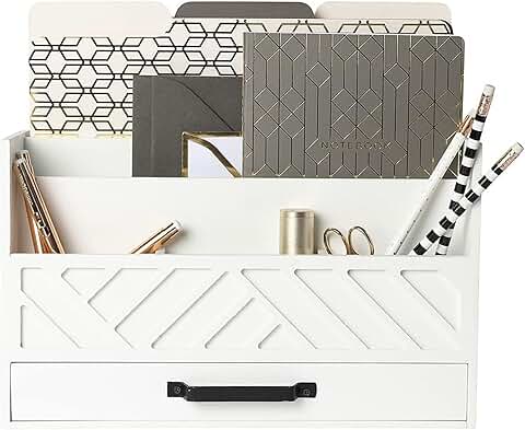 White wood mail organizer with drawer for countertop