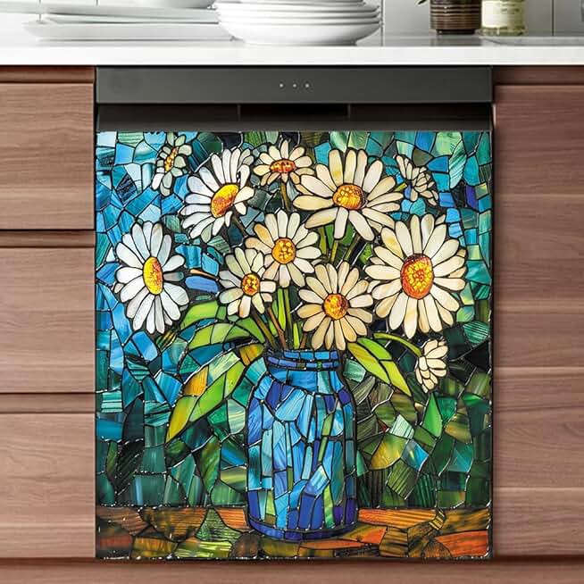 Colorful floral daisy magnet cover for dishwasher and fridge