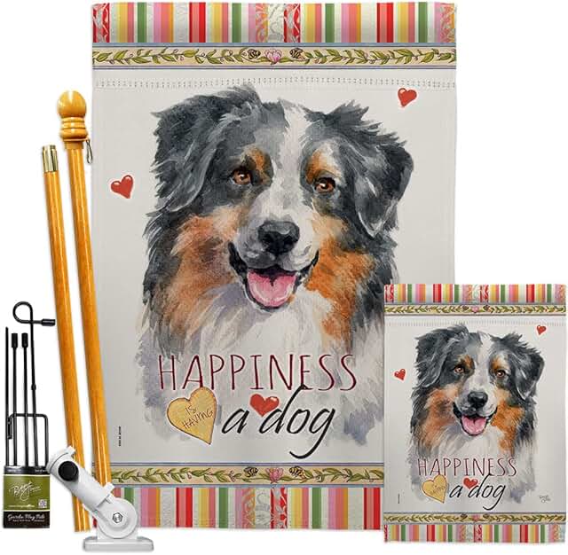 Australian Shepherd Garden House Flag with Dog Design
