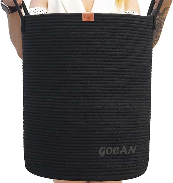 Large tall sturdy woven laundry hamper for clothes and toys