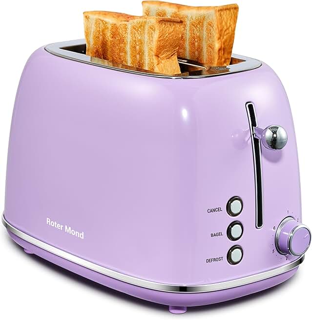 Lavender 2-Slice Retro Toaster with Bagel and Defrost
