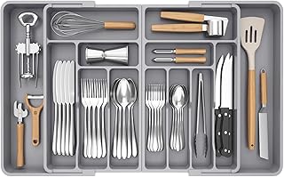 Expandable Silverware Drawer Organizer in Gray