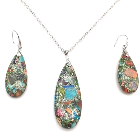 Teardrop Sea Sediment Jasper Necklace and Earrings Set