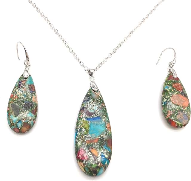 Teardrop Sea Sediment Jasper Necklace and Earrings Set