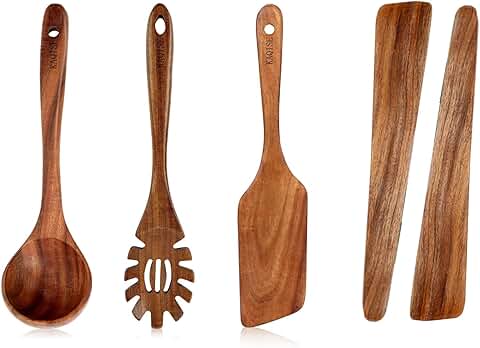Set of 5 teak wood kitchen utensils for non-stick cookware