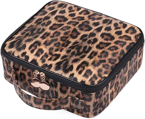 Travel Makeup Train Case with Adjustable Dividers and Brush Holders