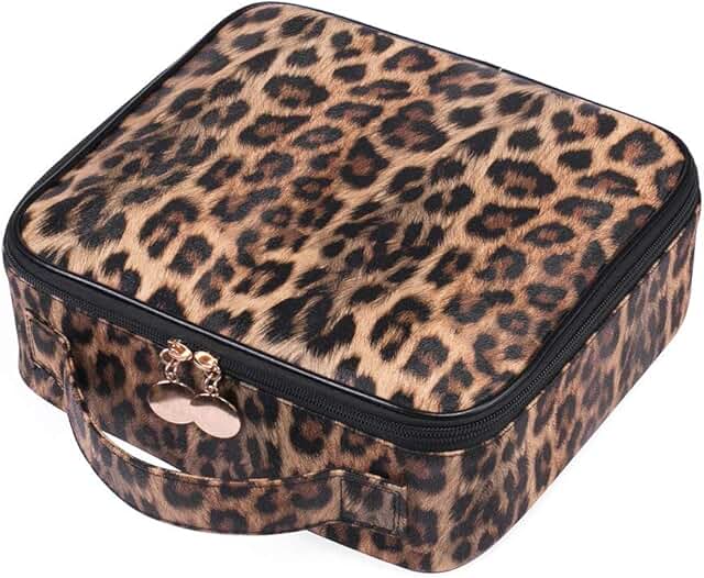 Travel Makeup Train Case with Adjustable Dividers and Brush Holders