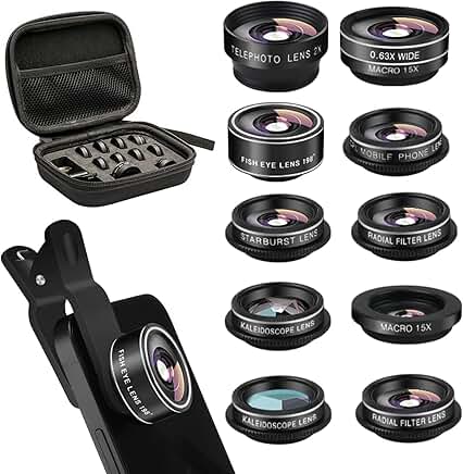 11-in-1 Cell Phone Camera Lens Kit with Wide, Macro, Fisheye, Telephoto, and Filter Lenses