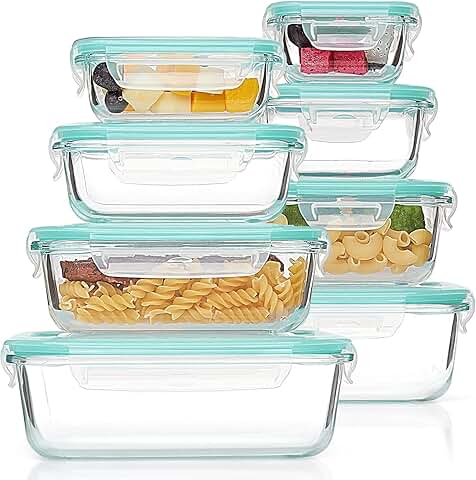 8 Pack Glass Food Storage Containers with Airtight Lids