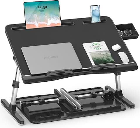 Adjustable Leather Laptop Bed Desk with Drawer