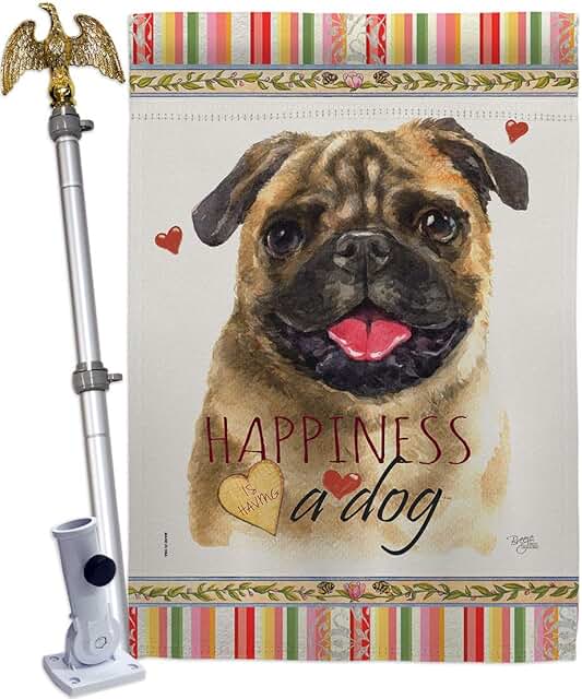 Pug and Dog House Flag for Garden or Yard