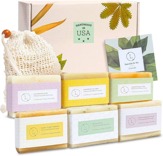 Six-piece handmade soap gift set with natural scents