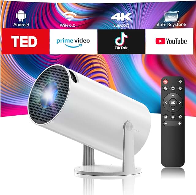 Portable 4K WiFi and Bluetooth Mini Projector with 130" Screen