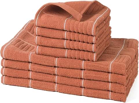 Set of 8 Kitchen Towels and Dishcloths in Rust