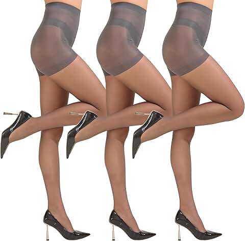 Three pairs of women's 20D control top pantyhose with reinforced toes