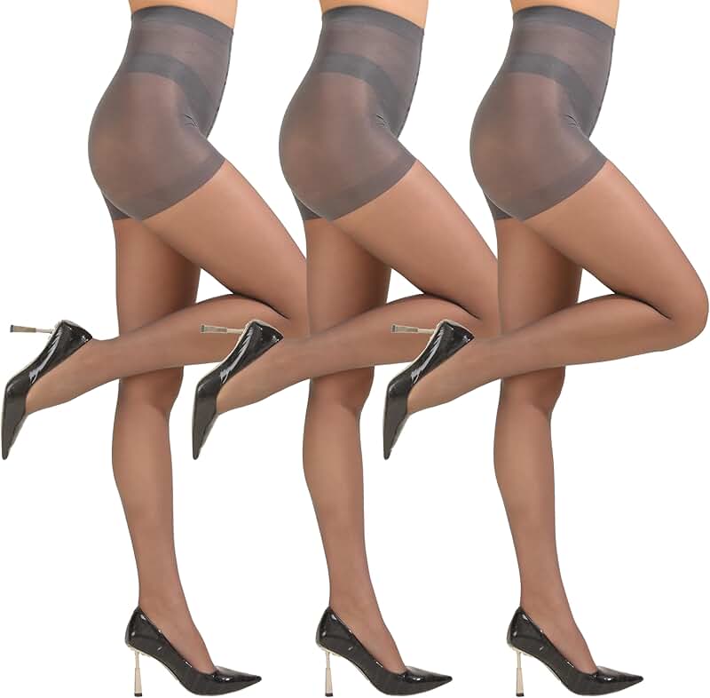 Three pairs of women's 20D control top pantyhose with reinforced toes
