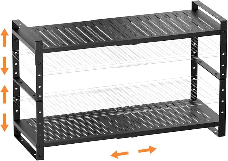 Expandable metal shoe rack for kitchen and closet