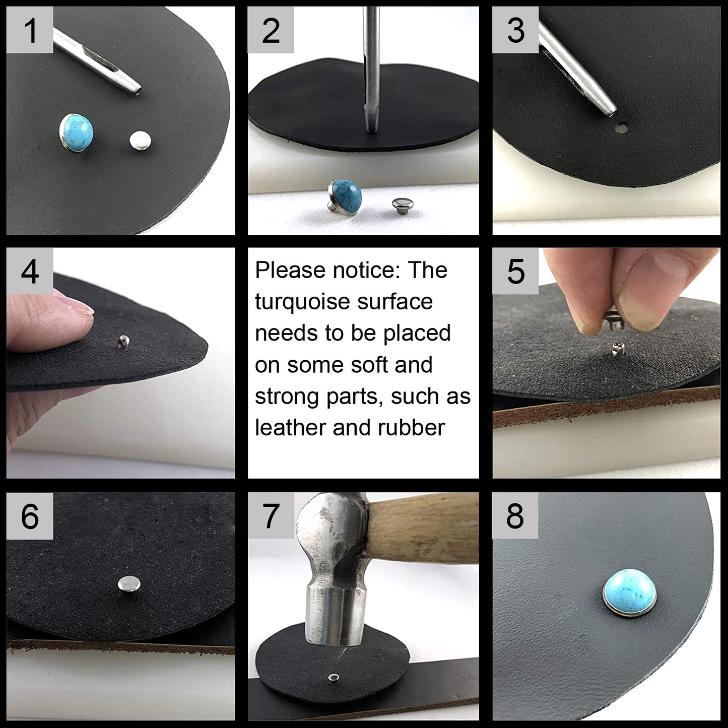 Turquoise Blue Rapid Rivets 100 Sets for Leather Crafts