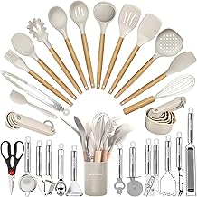 35-Piece Kitchen Utensil Set with Silicone and Wooden Handles