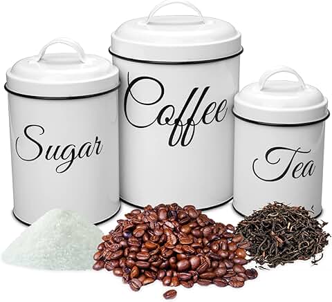 3-Piece Vintage Kitchen Canister Set for Tea, Sugar, Coffee